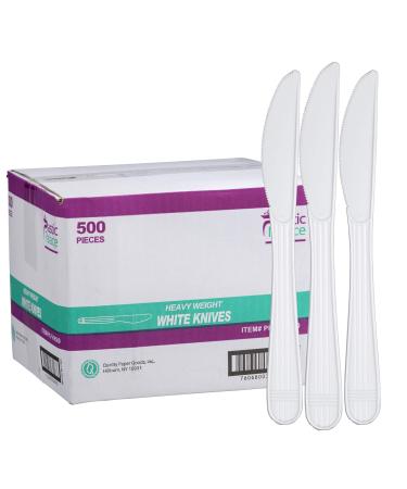 500 Count  Heavyweight Disposable White Plastic Knives | Heavy Duty Disposable Cutlery | Great for Celebrations, Parties, Travels, Events, and Everyday Use