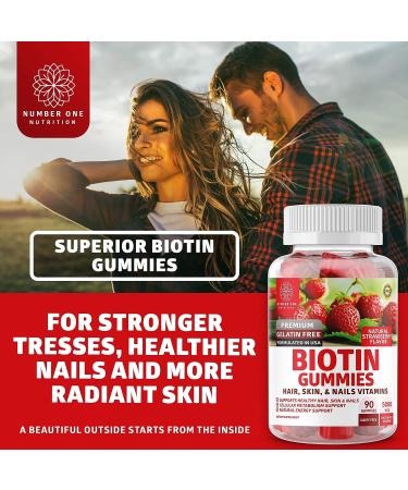 Number One Nutrition N1N Premium Biotin Gummies 5000mcg - 90 High Potency Vegan Gummies for Hair, Skin, and Nails - Adults & Kids - Non-GMO - Buy Online on GoSupps.com