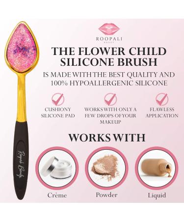 Professional Makeup Brush Set - 6 PC Flower Child DELUXE by Roopali Beauty | Soft Silicone & Vegan Nylon Brushes for Liquid Cream & Powder Cosmetics - International Shipping Available - Buy Online on GoSupps.com