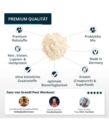 Brandl Vegan Protein Powder | All-in-One Post-Workout | 4K Combi: Protein Creatine Ashwagandha Magnesium Probiotics & 10+ Superfoods | 600g Banana Flavor - Buy Online on GoSupps.com