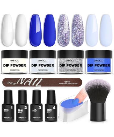 Dip Powder Nail Kit Starter - 4 Colors Stay Navy Blue Dipping Powder Set | DIY Nail Dip Art Kit with Base Activator Top Coat & Brush Saver - Buy Online on GoSupps.com