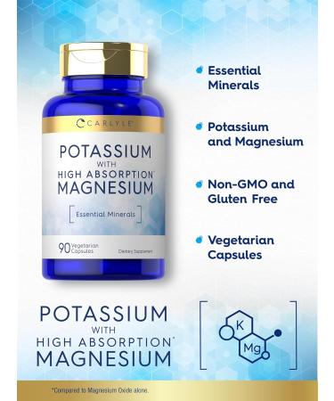 Carlyle Potassium Magnesium Supplement | 90 Capsules | High Absorption | Vegetarian Non-GMO & Gluten Free - Buy Online on GoSupps.com