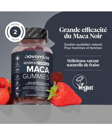 Novomins Gummies Racine de Maca 2000mg (Haute Puissance) Suppl ment 100% Peruvien pour Hommes et Femmes L-Arginine Vitamine B12 & B6 60 Gummies Vegan Saveur Fraise Plus Savoureux que les Comp - Buy Online on GoSupps.com