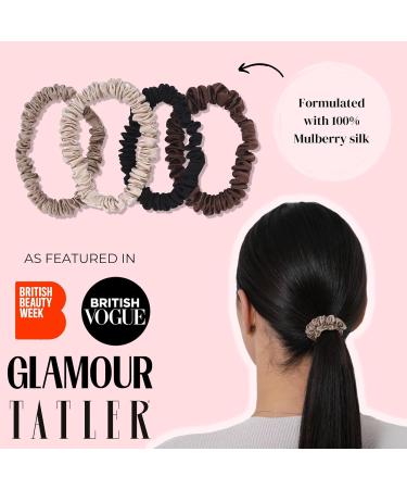 Silk Scrunchies Set x6 - 100% Pure Mulberry Silk in Black, Brown, Chocolate, Pink, Nude - Travel Pouch Included - Hair Ties Elastics for Ponytails - No Damage - Truffle Color - Buy Online on GoSupps.com