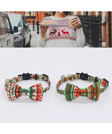 Casidoxi 2 Pack Cat Christmas Collars with Bell - Xmas Plaid Bowtie + Reindeer & Xmas Tree Stripe - Breakaway Safety Collars for Kittens - Buy Online on GoSupps.com