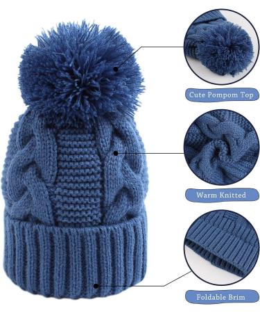 XIAOHAWANG Winter Knit Hat for Baby Boys and Girls | Pompom Cap 0-3 Years | Black+Blue - Buy Online on GoSupps.com