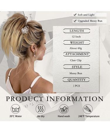 Colorful Panda Claw Clip Short Ponytail Hair Extension in Blonde Mix Dark Brown Color - Synthetic Messy Bun Hairpiece for Women and Girls - Buy Online on GoSupps.com