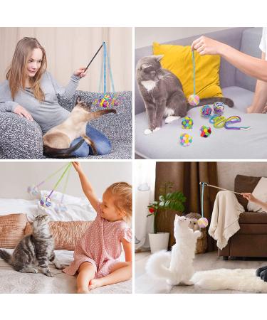 Cat Toys Ball Woolen Yarn Bell Fuzzy Interactive Chew Toy for Indoor Cats & Kittens - 6 Pack - Buy Online on GoSupps.com