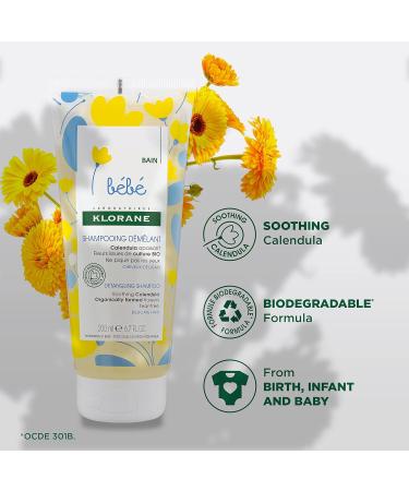 Klorane - Baby Detangling Shampoo with Soothing Calendula - Infant & Baby from birth - Delicate Hair biodegradable - 200ml - Buy Online on GoSupps.com