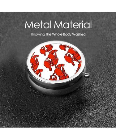 Red Lobster Print Round Pill Box | 3 Compartment Mini Decorative Travel Organizer for Vitamins & Medications - Buy Online on GoSupps.com