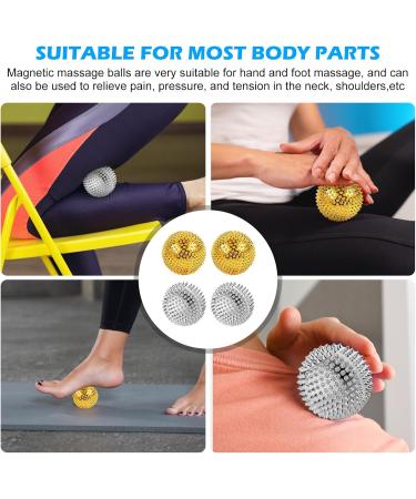 Nizirioo 4-Piece Magnetic Acupressure Balls Set - Hedgehog Massage Balls with 10 Rings for Stress Relief - Gold & Silver - Buy Online on GoSupps.com