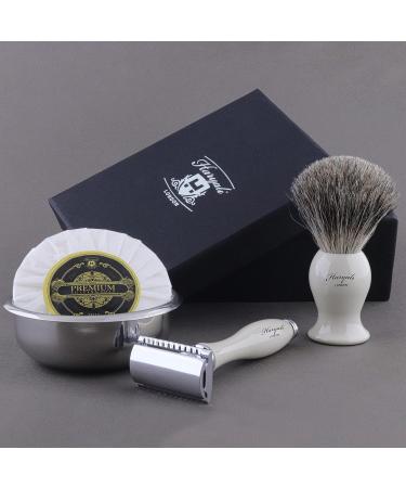 Men's Shaving Set - Black Badger Hair Brush Soap & Bowl Leather Razor Pouch | Perfect Gift for Grooming - Buy Online on GoSupps.com