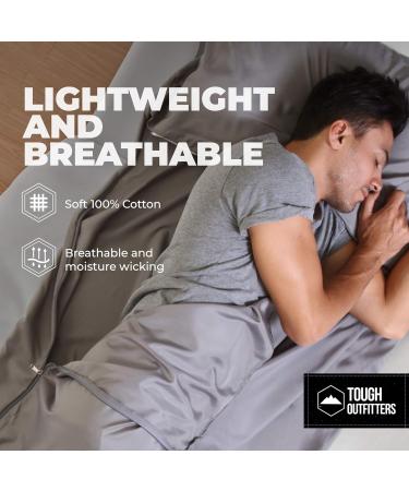 Cotton Sleeping Bag Liner - Lightweight Travel Sheet for Adults - Ideal for Camping, Backpacking & Hostels - Gray Sleep Sack with Zipper - Buy Online on GoSupps.com