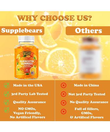 Supplebears Quercetin with Bromelain Gummies - Immune Support Booster with Vitamin C, Zinc, and D3 - 60 Count - Made in USA - Buy Online on GoSupps.com