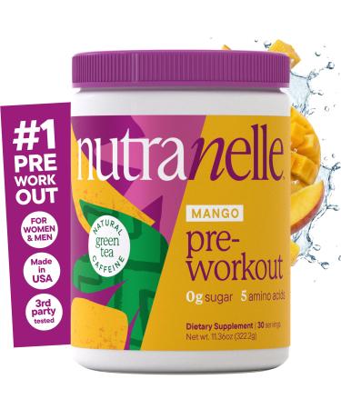 Nutranelle Natural Mango Green Tea -11.36 Oz Sugar Free Pre Workout Tea Sports Nutrition Pre Workout for Men and Women - Amino Energy & 200 mg Natural Caffeine - Made in USA