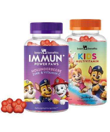 Paw Patrol Children Vitamin Gummy bears from 4 years - vitamin C and zinc + children's multivitamin gummy bears from 4 years - monthly supply - sugar -free vitamin C and zinc + multivitamin