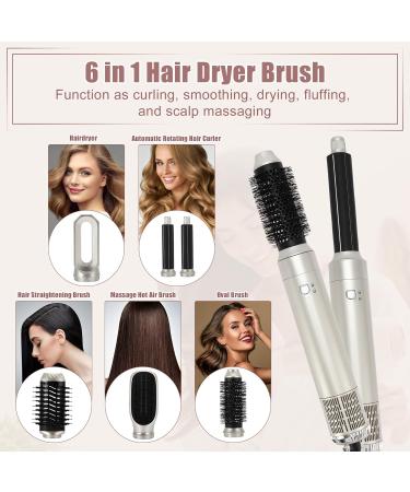 VOCOSTE 6 in 1 Hot Air Brush - Hair Dryer Volumizer & Curling Wand Set | Silver Tone - International Shipping Available - Buy Online on GoSupps.com