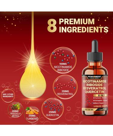 Penhoment 8in1 NAD+ Liquid Drops w/Nicotinamide Riboside NR 900mg, Quercetin 250mg, Trans-resveratrol 250mg and 5 More Herbals - Cellular Energy & Repair, Vitality, Healthy Aging - 2 Month Supply - Buy Online on GoSupps.com