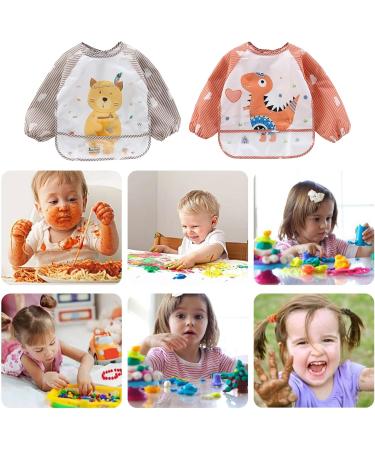 2 Pack Waterproof Baby Bibs with Sleeves | Washable Unisex Bibs for 6-36 Months | Ideal for Food Art & Craft Mess-Free Play - Buy Online on GoSupps.com