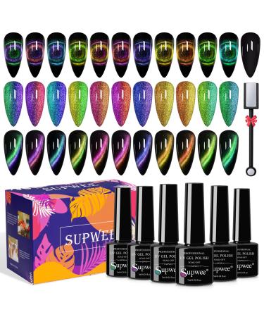 SUPWEE Cat Eye Gel Nail Polish with Magnet Nail Polish 9D Galaxy Cateye Nail Gel Polish Manicure Soak Off UV Gel DIY Salon Home Gift 12 Colors 7ml(0.24fl oz) 9D Cat Eye-12PCS