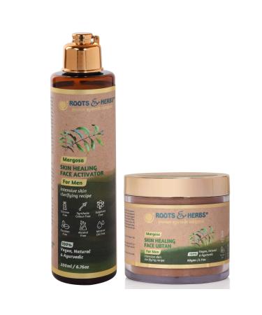 Roots & Herbs Ayurvedic Natural Margosa Face Ubtan and Activator Kit 100 g + 220 ml