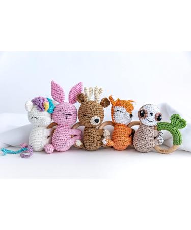 Wabi Kids Crochet Sloth Teether Toy with Wood Ring Rattle - All Natural Sensory Friendly Development Toy - Buy Online on GoSupps.com