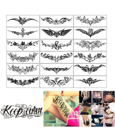 ELANE 19 Sheets Temporary Tattoo Stickers Set Including 18PCS Body Art Makeup Fake Tattoo 1PCS Calm Down Tattoo Stickers Hand Neck Wrist Art Fashion Waterproof Removable Body Sticker 19PCS-BLACK