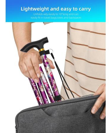 Buy Foldable Walking Sticks for Seniors - Adjustable T-Handle Walking Aids for Men & Women | Stylish Black & Violet Flower Designs - Buy Online on GoSupps.com