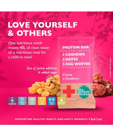 The Protein Kitchen 100% Natural Protein Bars (12 x 55g) - No Added Sugar Nutritional Protein Bars - Cashews & Cocoa - Egg Whites from Free Range Chickens Low Calorie Protein Bars Snack Bars - Buy Online on GoSupps.com