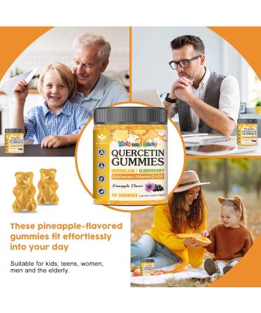 Quercetin Gummies with Bromelain for Adults & Kids - Immune & Seasonal Wellness Support, 800mg Quercetin with Bromelain, Zinc, Elderberry, Vitamin C & D3 - Sugar Free, Vegan, Pineapple Flavor, 60 Ct Pineapple 60 Count (Pack  - Buy Online on GoSupps.com