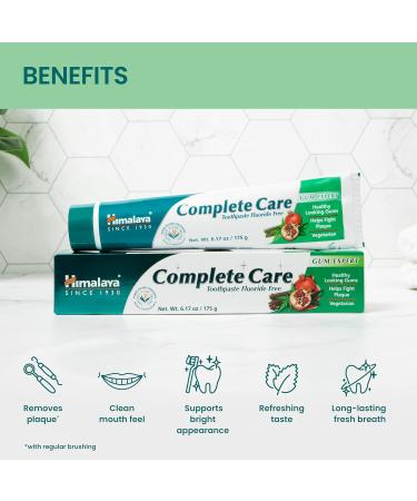Himalaya Complete Care Toothpaste Fights Plaque Freshens Breath Fluoride Free Plant-Based with Neem Pomegranate No Artificial Flavors Cruelty Free Mint Flavor 6.17 Oz 2 Pack 6.17 Ounce (Pack of 2) - Buy Online on GoSupps.com