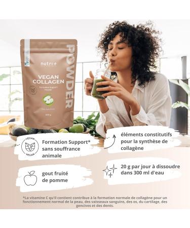 Vegan Collagen Formation Support - Powder to Support Collagen Formation - With Hyaluronic Acid + Vitamin C for Skin Hair Nails - 400g Green Apple - Buy Online on GoSupps.com