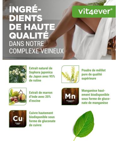 Complexe Veineux - 180 capsules - 3 mois d'approvisionnement - Hautement dos en rutine m lilot extrait de marron d'Inde mangan se cuivre - Extraits Premium - Vegan - Buy Online on GoSupps.com