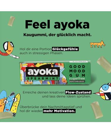 Ayoka Good Mood Gum - Sugar-Free Vegan Spearmint Chewing Gum | Long-Lasting Taste | 30 Sticks | Boost Your Mood | International Shipping - Buy Online on GoSupps.com