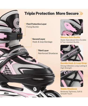 Adjustable Gonex Inline Skates for Kids with Light Up Wheels - Pink - Youth Size 4Y-7Y - Buy Online on GoSupps.com