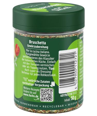 Fuchs Gourmet Bruschetta Spice Mix 50g - Vegan Herb Blend for Delicious Bruschetta & Dressings - Refillable Mediterranean Flavor - Buy Online on GoSupps.com