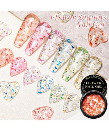 MEET ACROSS Flower Glitter Gel Nail Polish Set - 6 Pcs Diamond Sequins Jelly Gel Nail Polish Set for Nail Art Manicure - Buy Online on GoSupps.com