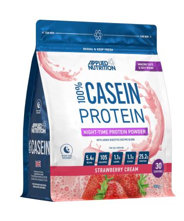 Applied Nutrition Casein Protein Powder - Micellar Casein Supplement Slow Release Protein (900g - 30 Servings) (Strawberry Cream) Strawberry 900g (Pack of 1)