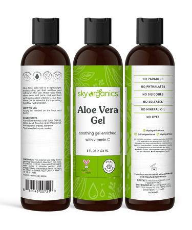 Sky Organics Aloe Vera Gel 8 fl oz - 100% Pure & Natural Moisturizer - Buy Online on GoSupps.com