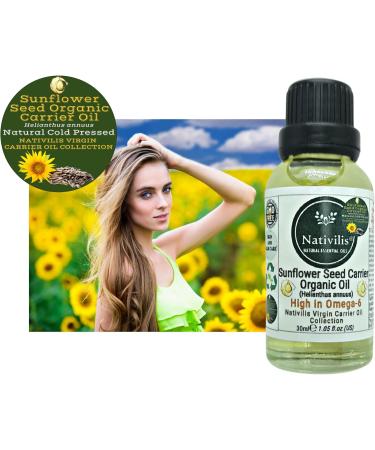 Nativilis Organic Sunflower Seed Carrier Oil (Helianthus annuus) Omega 6 Hair Face & Skin - Natural Cold Pressed - Non-comedogenic - Promotes Moisture Retention in Skin and Hair Acne-Prone Copaiba - Buy Online on GoSupps.com