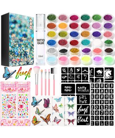 Glitter Tattoo Studio - Sparkly And Colorful Temporary Tattoos For Kids - Magical Fake Tattoo Kit Arts And Crafts For Girls (Set 3)