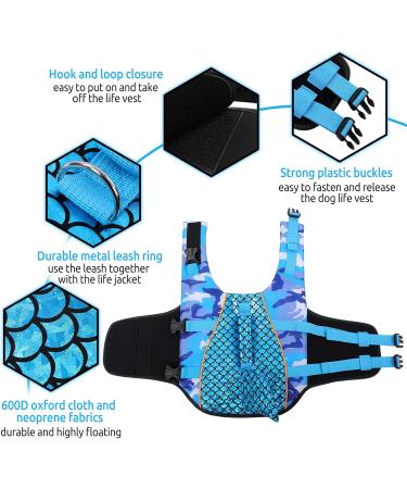 Cit toile Dog Life Jacket - Reflective Shark Swim Vest for Small Medium & Large Dogs | Safe & Stylish Blue Camo Design - Buy Online on GoSupps.com