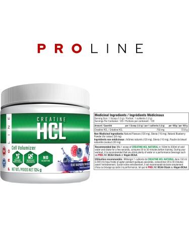 Pro Line Natural Creatine HCL Powder | Ultra Concentrated Creatine Hydrochloride (HCL) for Strength Performance Recovery | 750 mg Creatine HCL Per Serving | Naturally Flavoured | 120 Servings (Blue Raspberry) - Buy Online on GoSupps.com