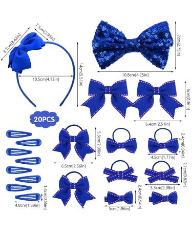BekeCidi 20-Piece Bow Hairdress Set - Sequin Bow Clips & Rubber Bands for Girls - Blue Hair Accessories - Buy Online on GoSupps.com