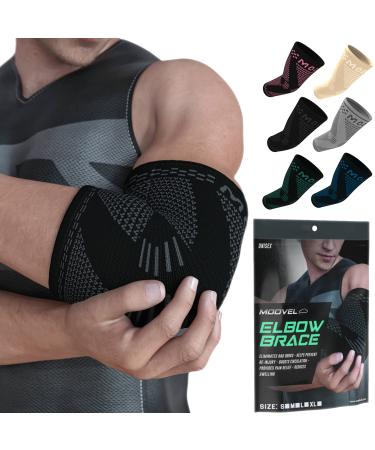 MODVEL 2 Pack Elbow Brace - Compression Support Sleeve for Joint Pain Relief, Recovery, Tendonitis, Tennis & Golfer's Elbow - Workout & Weightlifting Arm Wrap - For Men & Women. (Black) Black Small