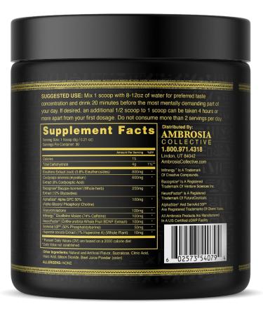 Ambrosia Mental Jewels Powder - Cognitive Enhancer | Increase Memory Communication Skills Concentration & Focus | Decrease Reaction Time | Alpha GPC Choline BaCognize | 30 Servings| Cherry Limeade - Buy Online on GoSupps.com