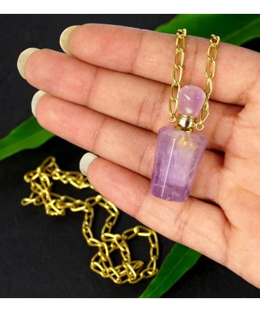 Natural Amethyst Pendant Necklace | Healing Crystal Essential Oil Diffuser for Men & Women - Gold Plated 13.5 Chain - Buy Online on GoSupps.com