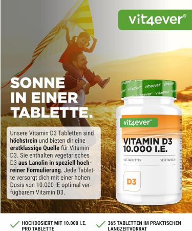Buy Vitamin D3 10 000 IU Depot - 365 Vegetarian Tablets - High Purity & Premium Quality - International Shipping Available - Buy Online on GoSupps.com
