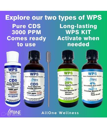 AllOne Wellness | WPS Chlorine Dioxide KIT ClO2 Sodium Solution 22.4% Citric Acid 50% 2 Part CDS KIT 125 ml Water Purification Solution Drops Product of Canada for Camping Hiking and Emergencies - Buy Online on GoSupps.com