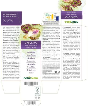 Artichoke Leaves Alcohol-Free Mother Tincture 120ml by Naturalma | Vegan Liquid Extract Drops for Food Supplement (1 Pack) - Buy Online on GoSupps.com